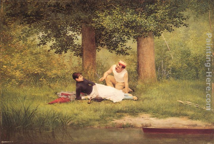 The Flirtation painting - Georges Croegaert The Flirtation art painting